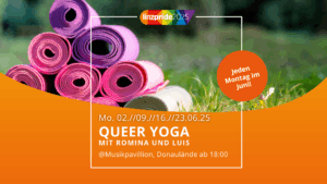 Queer Yoga mit Romina und Luis @ Musikpavillion Donaulände, (Wiese dahinter, Achte auf linzpride-Beachflag)